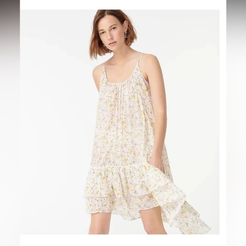 J. Crew Floral Tiered Midi Dress in White and Yellow